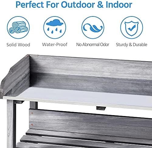 yaheetech potting bench outdoor console table w/3-tier storage,gray on a desk or shelf