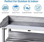 yaheetech potting bench outdoor console table w/3-tier storage,gray on a desk or shelf