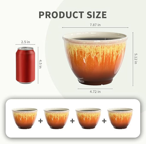 4 Pack Plastic Plant Pots Indoor with Drainage Hole, 8 Inch Glazed Planters for Indoor Outdoor Plants, Garden Flower Pots for Office Home Decor(Orange Glaze)