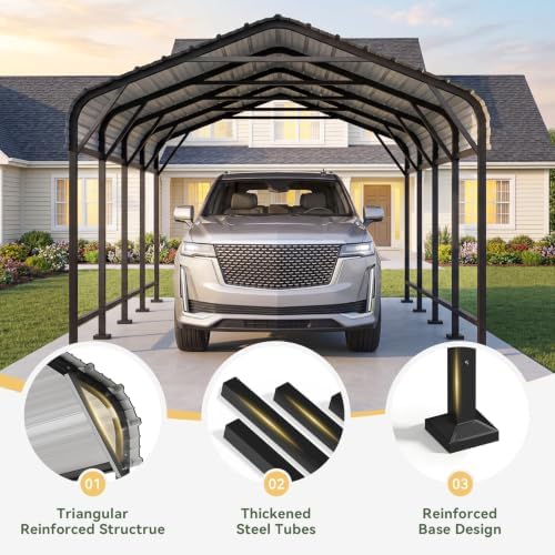 aoxun 12x20 ft metal carport heavy duty carport, side view