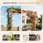 vingli wooden garden arbor with planter, wedding arch showing dimensions
