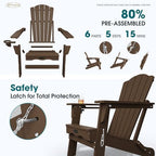 THOEOE Folding Adirondack Chair Set of 2, HDPE Plastic Patio Chairs | All-Weather Outdoor Chairs, Oversized Fire Pit Chairs, with Cup Holder, Wood Grain, for Deck, Backyard, Garden, Lawn, Brown