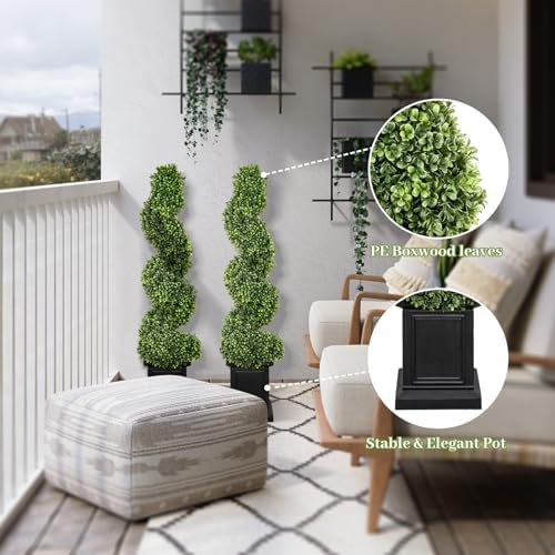 3.5ft topiary trees artificial outdoor set of 2, close-up detail