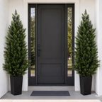 5ft artificial topiary trees with black planter, tall, close-up detail