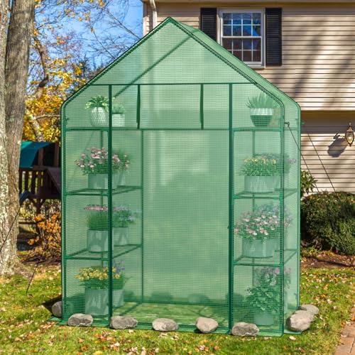 giantex walk-in greenhouse, 4 tier 8 shelves, portable, view 9