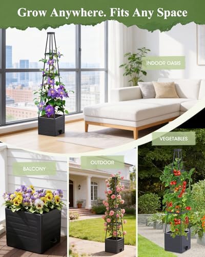 tomato planter with trellis, 57" self-watering raised garden on a desk or shelf