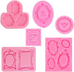 D-Doner 6 pcs Picture Frames Fondant Molds Photo Mirror Silicone Wedding Cake Decorating Mold for Cookie, Chocolate, Candy, Cupcake Topper, Polymer Clay, Soap Wax Making