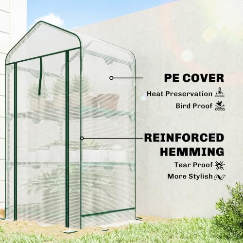 outsunny 3 tier mini greenhouse w/ screen roof, side view