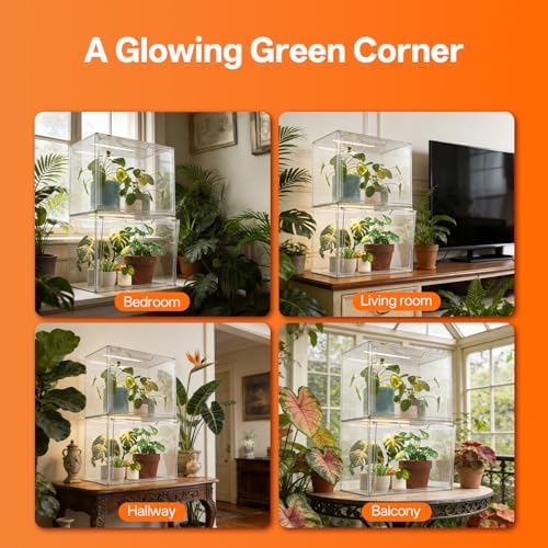bstrip small tabletop greenhouse with grow light, indoor showing dimensions