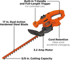 BLACK+DECKER Electric Hedge Trimmer, 17-Inch Corded 3.2 Amp, Dual Action, Reduced Vibration, Cleaner Cut, Lightweight, 3800 Cuts per Min (BEHT150)