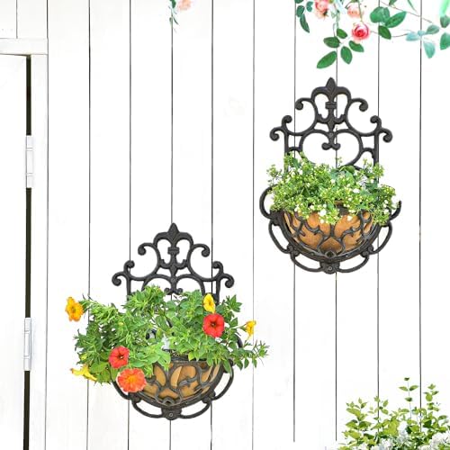 sungmor 2 pack cast iron wall hanging planter showing dimensions