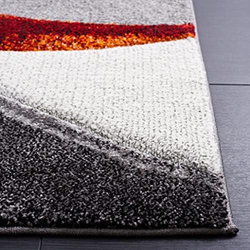 SAFAVIEH Hollywood Collection Runner Rug - 2'3" x 8', Grey & Red, Mid-Century Modern Design, Non-Shedding & Easy Care, Ideal for High Traffic Areas in Living Room, Bedroom (HLW766Q)