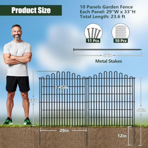 10 panels no dig decorative garden fence, dog shown in use