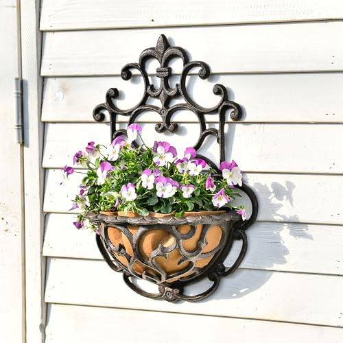sungmor 2 pack cast iron wall hanging planter, close-up detail