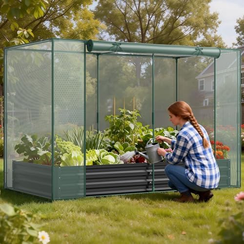 galvanized raised garden bed with crop cage plant, package contents