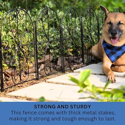 shoplala garden fence (20 panels) 12.5inx16.5in decorative metal, front angle view
