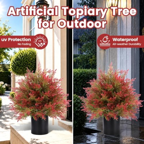 artificial fall cedar topiary trees in pot, 2, package contents