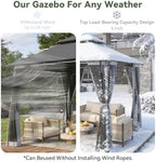 aoxun 8'x8' gazebo with double roof & mosquito showing dimensions