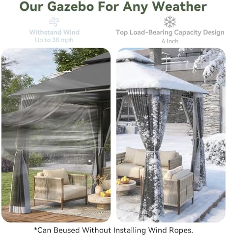 aoxun 8'x8' gazebo with double roof & mosquito showing dimensions