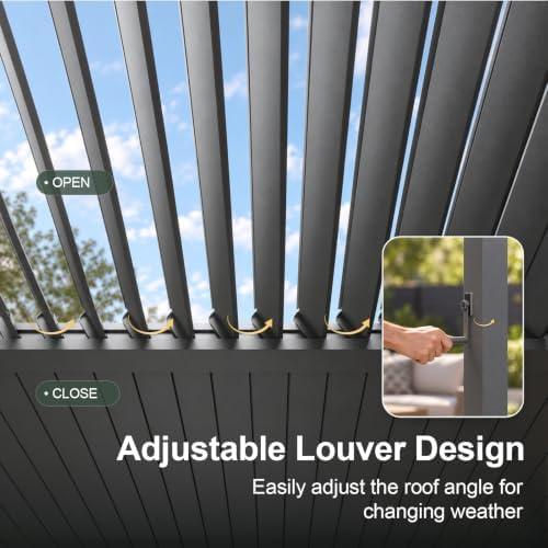 aoxun louvered pergola 12x16 all-aluminum, waterproof curtains and, view 11