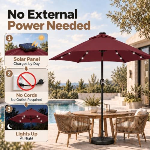 yaheetech 9ft solar patio umbrella w/push button tilt showing dimensions