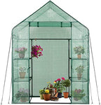 greenhouse, green house 3 tiers 6 shelves stands shown in use
