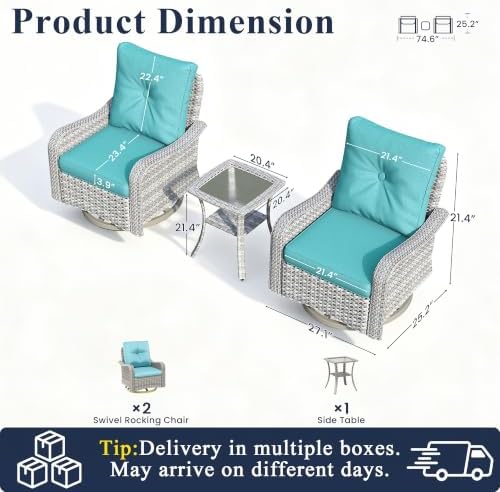 2-seat modern patio furniture set with swivel rocking, view 9