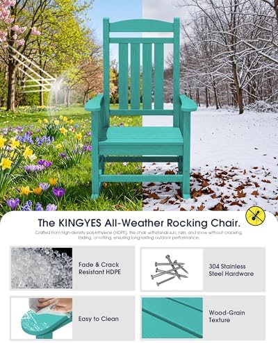 kingyes oversized outdoor rocking chair for adults, porch showing dimensions