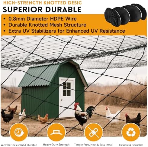 heavy duty bird netting for garden with 1" shown in use