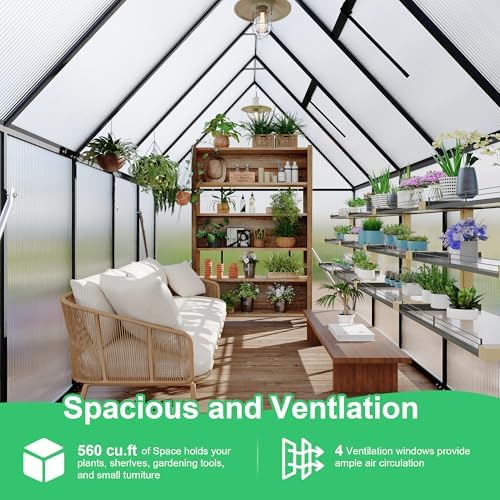 6'x9' aluminum-framed polycarbonate greenhouse, heavy duty polycarbonate greenhouse, close-up detail