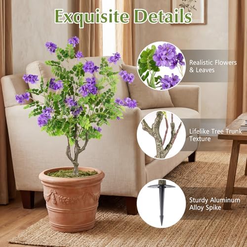 goplus 2 pack artificial locust flower trees, 39” showing dimensions