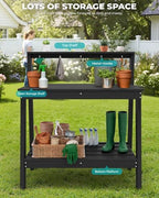 serwall 3-tier outdoor potting bench with storage,gardening table,black,2pc, front angle view