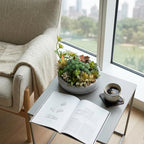 mygift artificial succulent arrangement in round gray cement shown in use