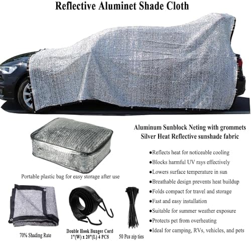 70% 12x25 ft aluminet shade cloth for car shown in use