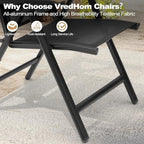 folding patio chairs set of 2, aluminum high, front angle view
