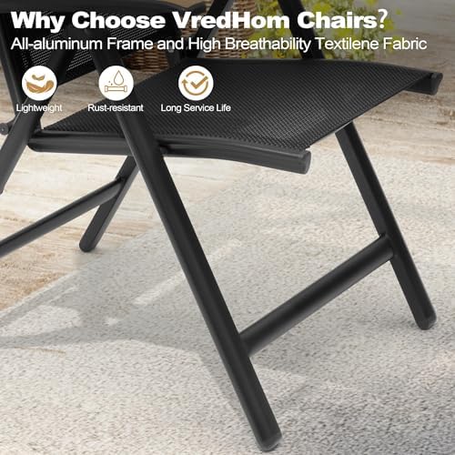 folding patio chairs set of 2, aluminum high, front angle view