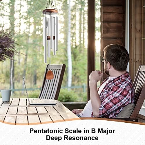 bursvik 37" aluminum wind chimes for outside (silver) showing dimensions