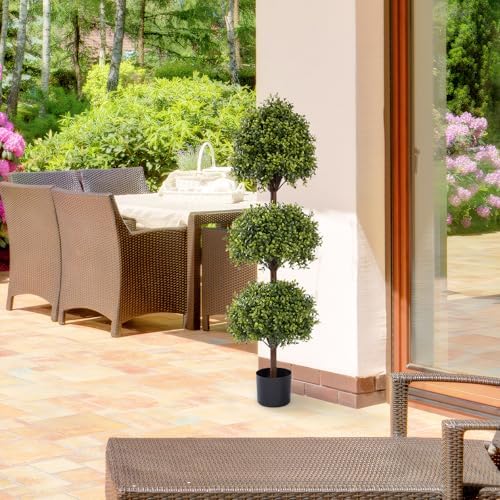 the bloom times 55" tall artificial boxwood triple on a desk or shelf