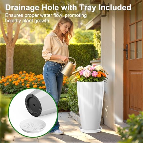 qcqhdu 21 inch tall planters for outdoor & showing dimensions
