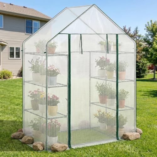 giantex walk-in greenhouse, 4 tier 8 shelves, portable, close-up detail