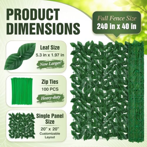 240x40 in artificial ivy privacy fence screen, privacy shown in use