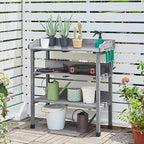 yaheetech potting bench outdoor console table w/3-tier storage,gray shown in use