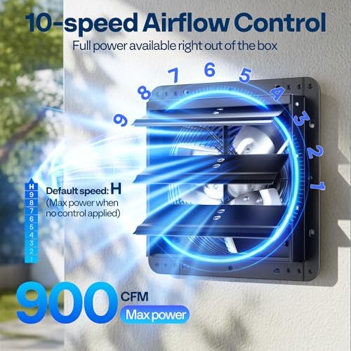 vivohome 10" shutter exhaust fan with ec motor, close-up detail