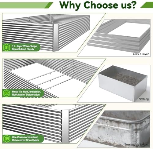 tall 8ft raised beds for gardening, corrugated galvanized, close-up detail