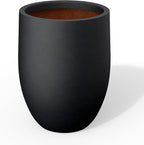 Kante 11.8 Inch Tall Concrete Planter, Large Indoor Outdoor Plant Pot with Drainage, Smooth Black Finish with Painted Interior, Ideal for Porch, Home, Garden, Patio