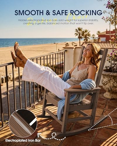 kingyes oversized outdoor rocking chair for adults, porch, view 9