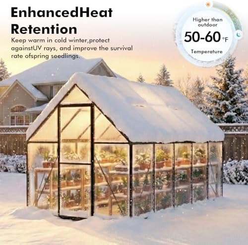 6x10ft greenhouse with thermometers, aluminum greenhouse for outdoors, side view