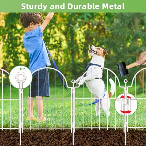white decorative garden fence, 17in(h) x 10ft(l), with, side view