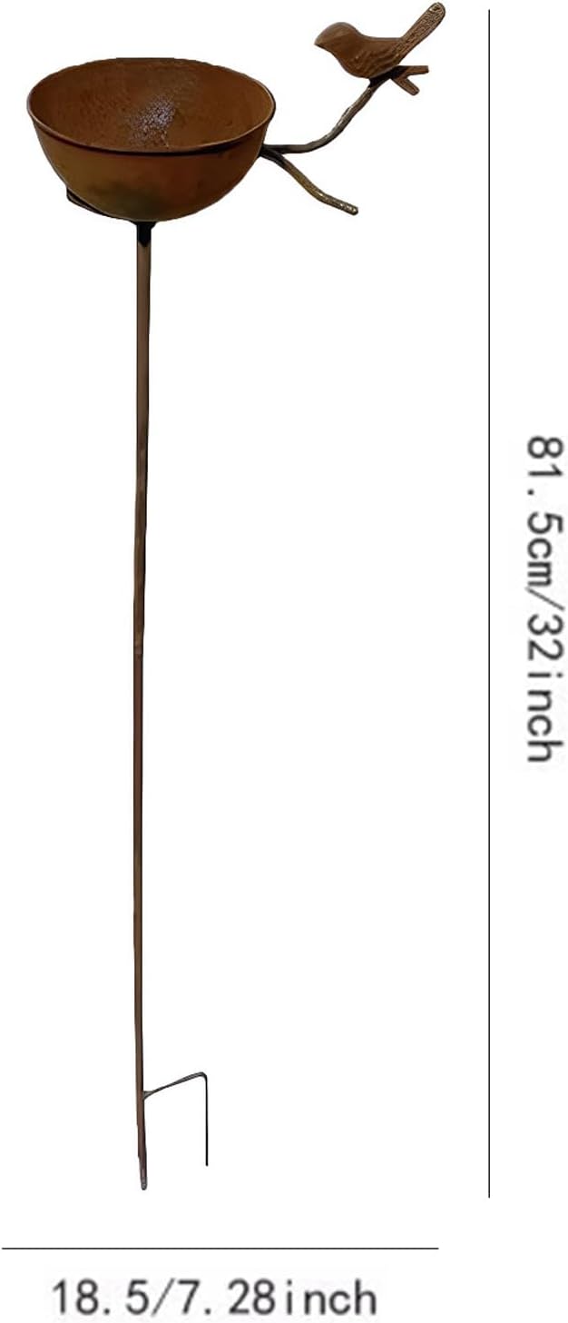 32 Inch Rain Catcher Garden Stake, Antique Iron Metal Water Bowls Bird Bath and Bee Watering Station, Decorative Flower Bed Rainwater Collector Bird Water Feeder for Outdoor Yard Art Decor