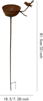 32 Inch Rain Catcher Garden Stake, Antique Iron Metal Water Bowls Bird Bath and Bee Watering Station, Decorative Flower Bed Rainwater Collector Bird Water Feeder for Outdoor Yard Art Decor